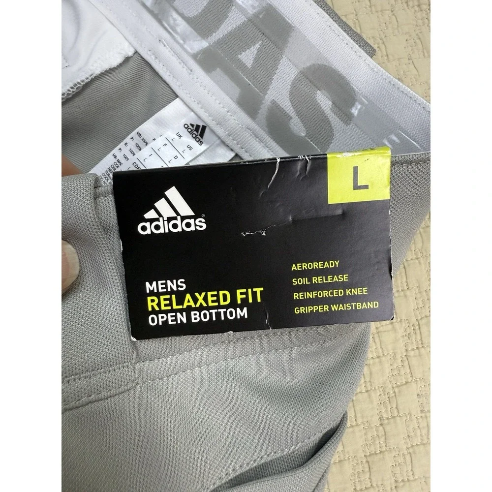 NEW Adidas Baseball Pants Aeroready Relaxed Fit Open Bottom | Grey | Size Large